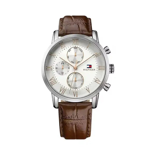 Tommy Hilfiger 1791400 Analog Dress Watch For Men, 44 mm, Leather Band - Brown