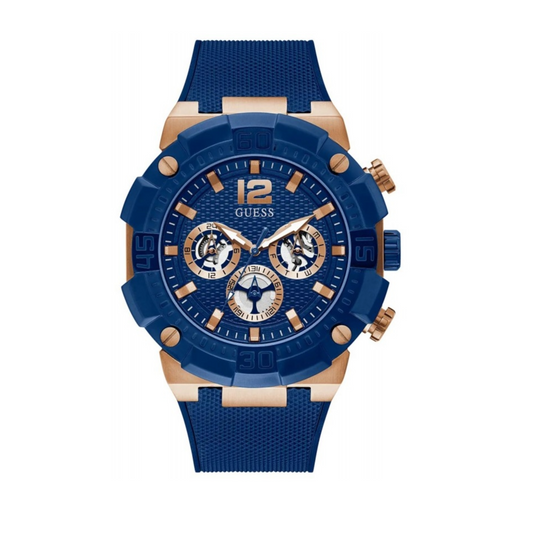 GUESS Men's Stainless Steel Quartz Watch with Silicone Strap, Blue, 24 (Model: GW0264G4)