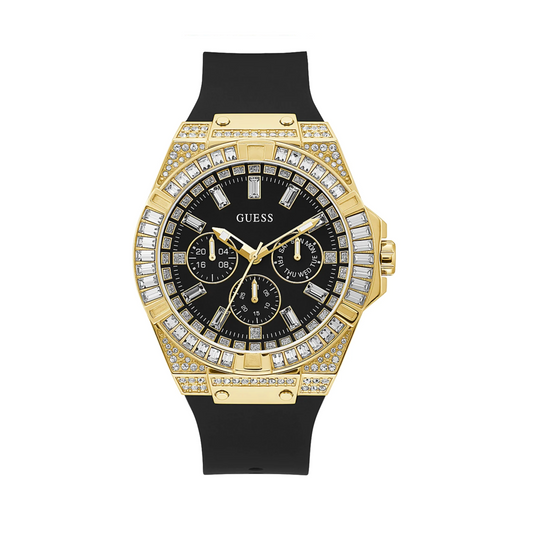 GUESS - GW0208G2 - WATCH FOR GENTS GOLD GOLD WITH CRYSTAL STAINLESS STEEL - BLACK SILICONE STRAP